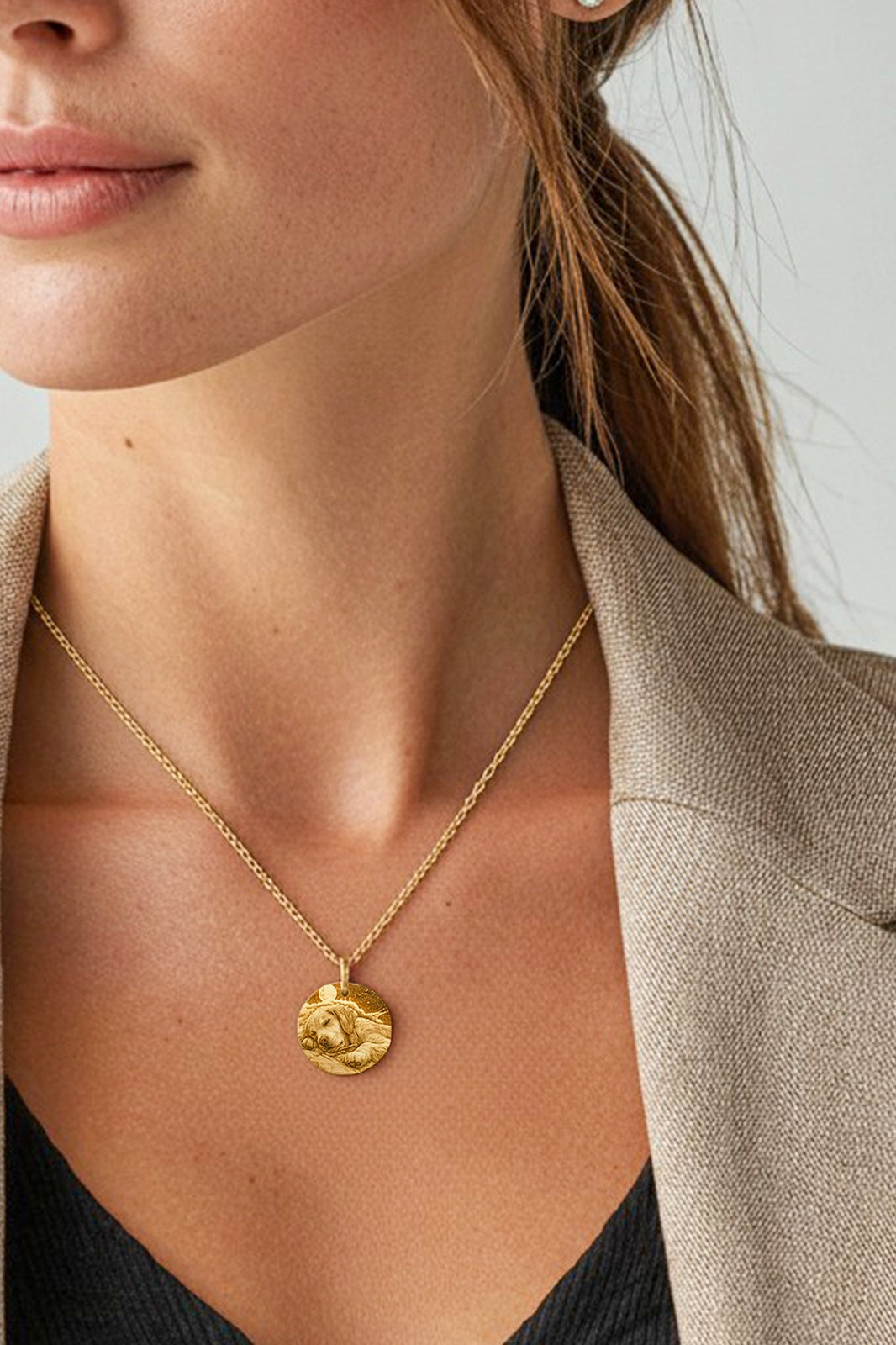 Personalisierte Foto Gravur Kette Rund 18K vergoldet - Geschenk für Männer &amp; Frauen