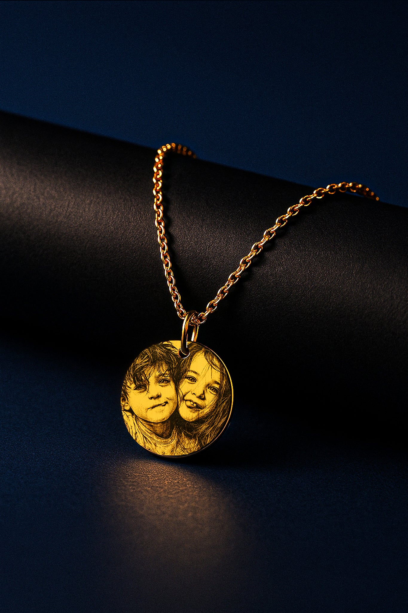 Personalisierte Foto Gravur Kette Rund 18K vergoldet - Geschenk für Männer &amp; Frauen