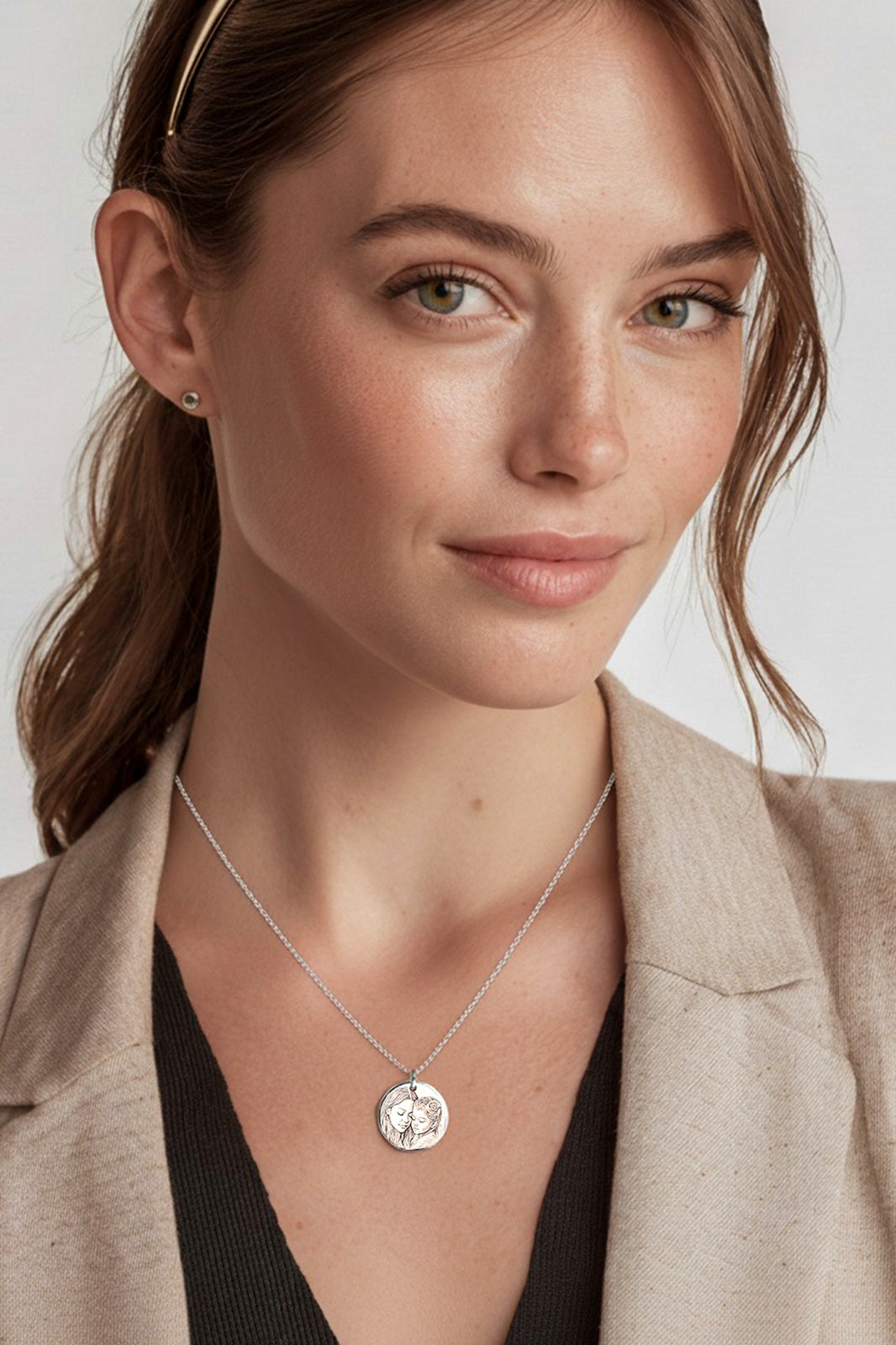 Personalisierte Foto Gravur Kette Rund 18K vergoldet - Geschenk für Männer &amp; Frauen